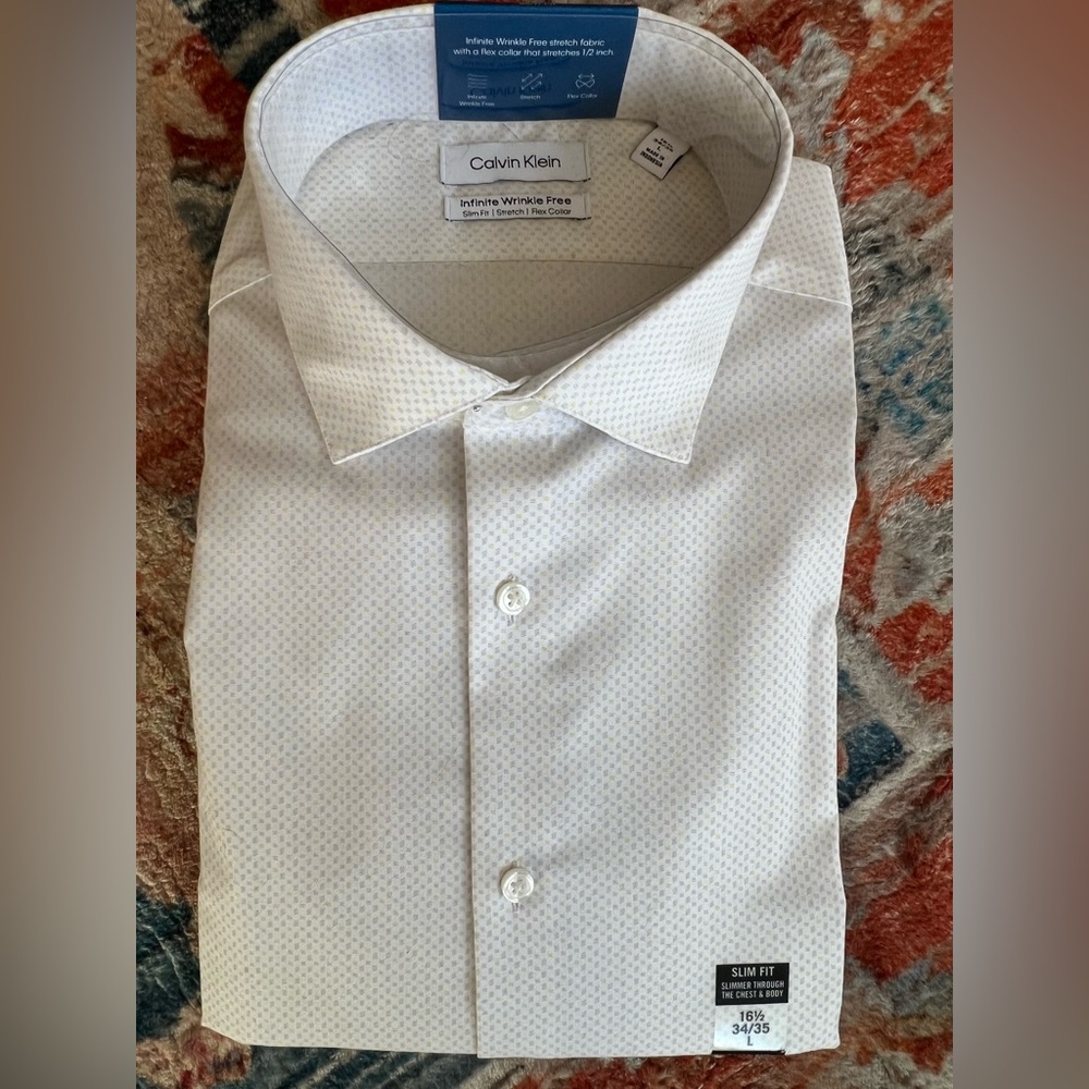 Calvin Klein Men's Subtle Pattern White Dress Shirt